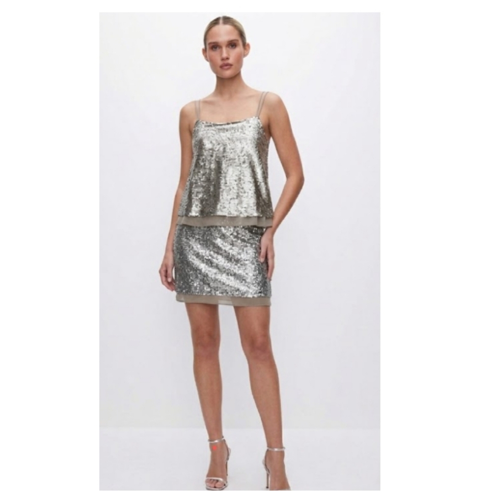 Banana Republic Silver Sequin Mini Dress 4  Double Strap Cocktail Party  NWT